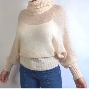 Bebe Women's Cream Mohair Blend Turtleneck Dolman Sleeve Sweater XS